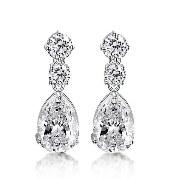 Sterling Silver Pear Drop Earrings with Created White Sapphires