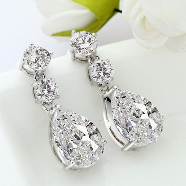 Sterling Silver Pear Drop Earrings with Created White Sapphires