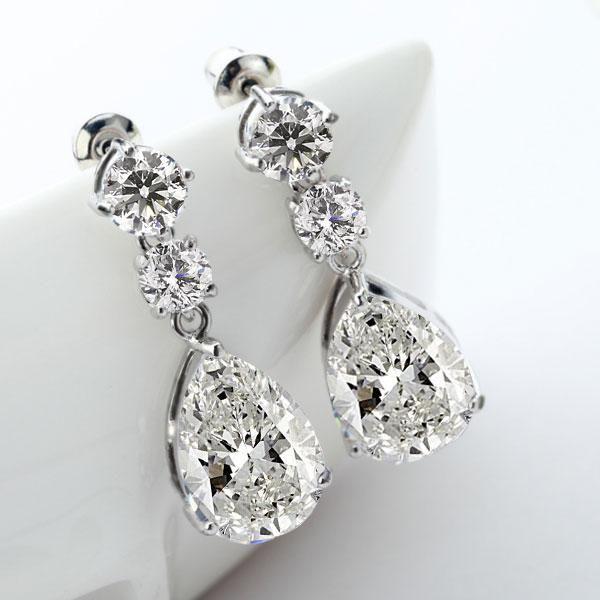 Sterling Silver Pear Drop Earrings with Created White Sapphires
