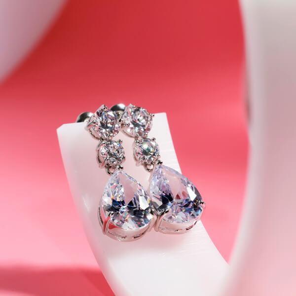 Sterling Silver Pear Drop Earrings with Created White Sapphires