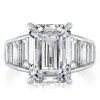 Emerald & Baguette Cut Sterling Silver Engagement Ring - Online Sale