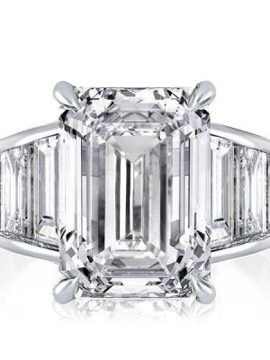 Emerald & Baguette Cut Sterling Silver Engagement Ring - Online Sale