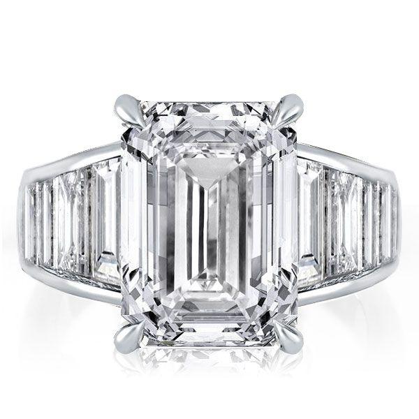 Emerald & Baguette Cut Sterling Silver Engagement Ring - Online Sale