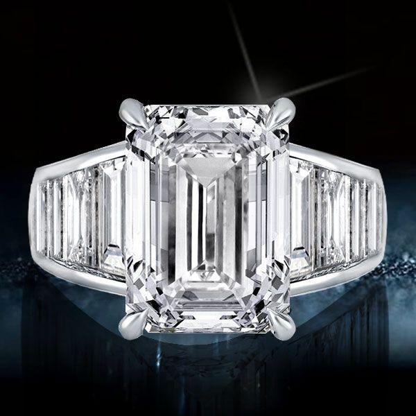 Emerald & Baguette Cut Sterling Silver Engagement Ring - Online Sale