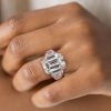 Emerald & Baguette Cut Sterling Silver Engagement Ring - Online Sale