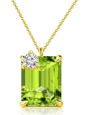 Emerald Cut Peridot Pendant Necklace - Sterling Silver - Choose Your Length