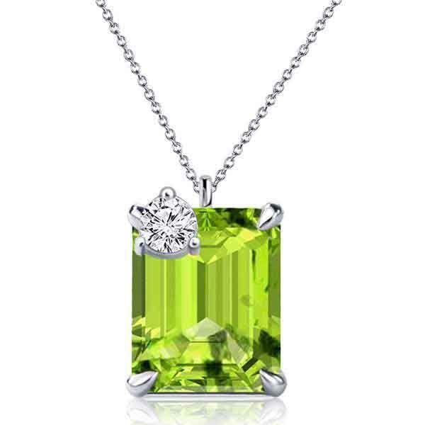 Emerald Cut Peridot Pendant Necklace - Sterling Silver - Choose Your Length