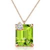 Emerald Cut Peridot Pendant Necklace - Sterling Silver - Choose Your Length