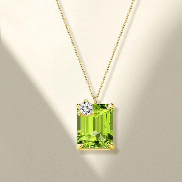 Emerald Cut Peridot Pendant Necklace - Sterling Silver - Choose Your Length