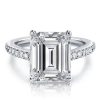 Classic Emerald Cut Created White Sapphire Engagement Ring in Rhodium-Plated Sterling Silver