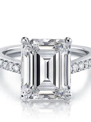 Classic Emerald Cut Created White Sapphire Engagement Ring in Rhodium-Plated Sterling Silver