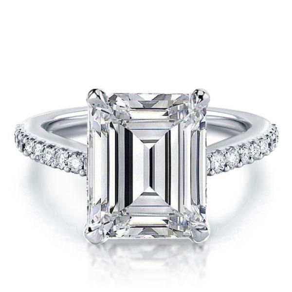 Classic Emerald Cut Created White Sapphire Engagement Ring in Rhodium-Plated Sterling Silver