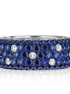 Blue Sapphire Eternity Wedding Band - Five Row Pave Set Sterling Silver