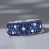 Blue Sapphire Eternity Wedding Band - Five Row Pave Set Sterling Silver