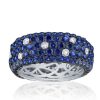 Blue Sapphire Eternity Wedding Band - Five Row Pave Set Sterling Silver