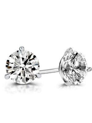 2.00 CT. Total Weight Sterling Silver Round Cut Three Prong Stud Earrings with Rhodium Finish