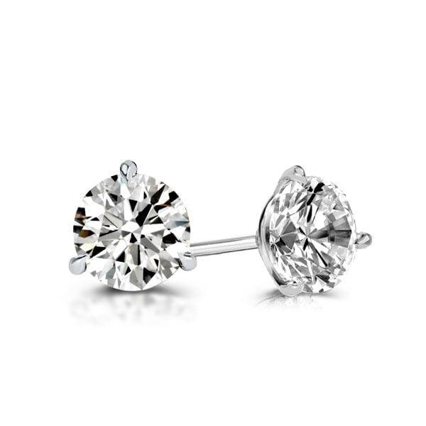 2.00 CT. Total Weight Sterling Silver Round Cut Three Prong Stud Earrings with Rhodium Finish