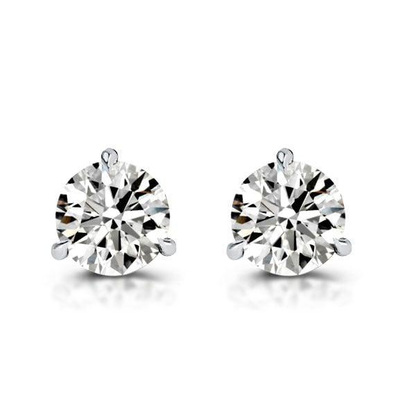 2.00 CT. Total Weight Sterling Silver Round Cut Three Prong Stud Earrings with Rhodium Finish