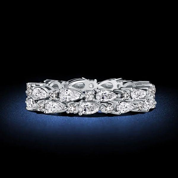 Pear Shaped Cubic Zirconia Eternity Band - Sterling Silver Multi-Row Ring
