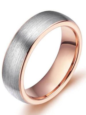 Two-Tone Titanium Steel Wedding Band Ring - Silver & Rose Gold - 6MM