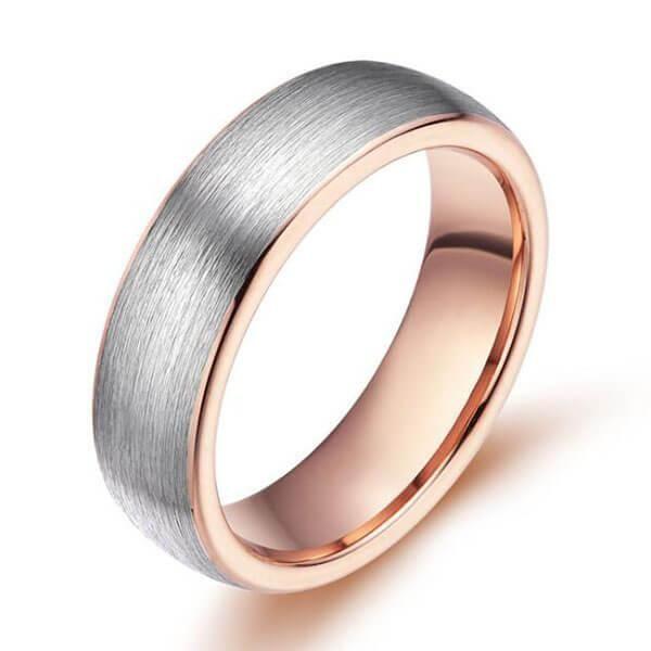 Two-Tone Titanium Steel Wedding Band Ring - Silver & Rose Gold - 6MM
