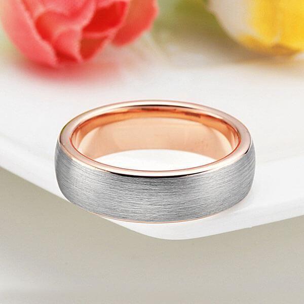 Two-Tone Titanium Steel Wedding Band Ring - Silver & Rose Gold - 6MM