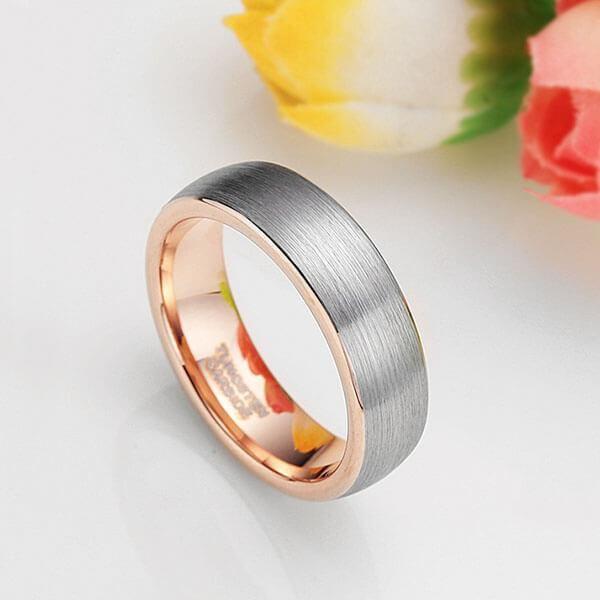 Two-Tone Titanium Steel Wedding Band Ring - Silver & Rose Gold - 6MM