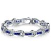 Art Deco Princess Cut Blue Sapphire Tennis Bracelet - 925 Sterling Silver