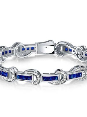 Art Deco Princess Cut Blue Sapphire Tennis Bracelet - 925 Sterling Silver