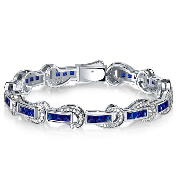 Art Deco Princess Cut Blue Sapphire Tennis Bracelet - 925 Sterling Silver