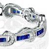 Art Deco Princess Cut Blue Sapphire Tennis Bracelet - 925 Sterling Silver