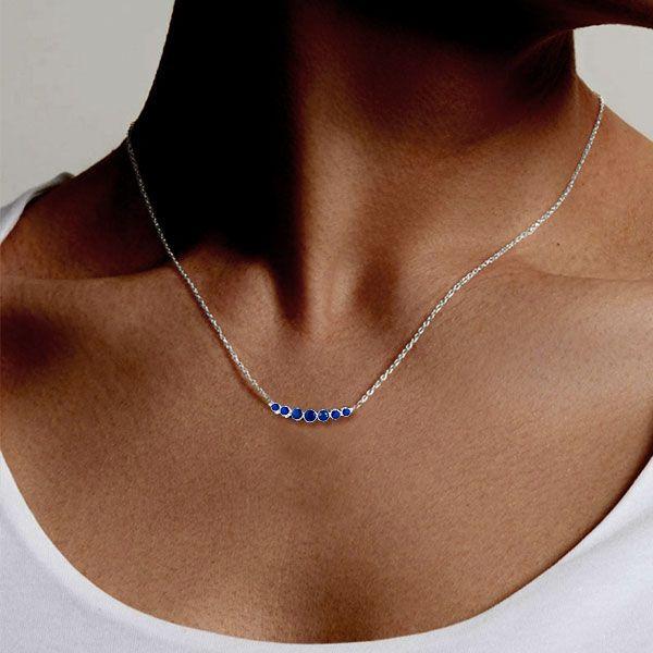 Dainty Blue Round Cut Sterling Silver Pendant Necklace - 17-22 Inch Chain
