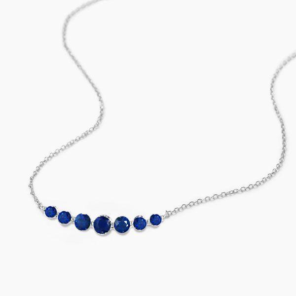 Dainty Blue Round Cut Sterling Silver Pendant Necklace - 17-22 Inch Chain
