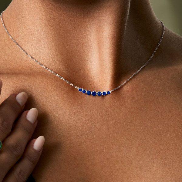 Dainty Blue Round Cut Sterling Silver Pendant Necklace - 17-22 Inch Chain
