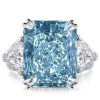 Three Stone Radiant Cut Blue Topaz Engagement Ring in Sterling Silver with Rhodium Plating