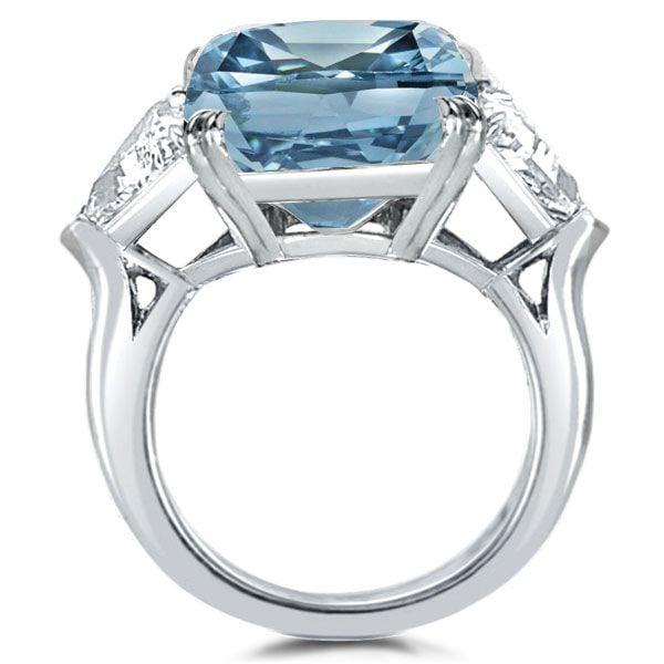 Three Stone Radiant Cut Blue Topaz Engagement Ring in Sterling Silver with Rhodium Plating