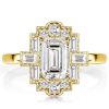 Milgrain Emerald Cut Engagement Ring - 18K Gold Plated Sterling Silver Vintage Style