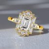 Milgrain Emerald Cut Engagement Ring - 18K Gold Plated Sterling Silver Vintage Style