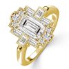 Milgrain Emerald Cut Engagement Ring - 18K Gold Plated Sterling Silver Vintage Style