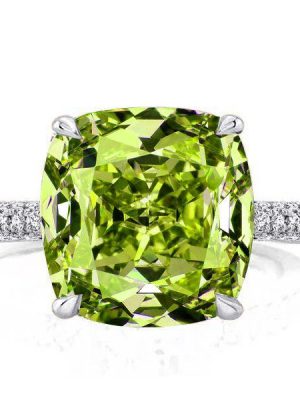 Peridot Cushion Cut Wedding Ring - Hidden Halo Sterling Silver