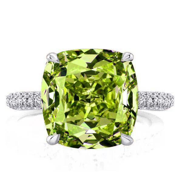 Peridot Cushion Cut Wedding Ring - Hidden Halo Sterling Silver