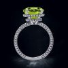 Peridot Cushion Cut Wedding Ring - Hidden Halo Sterling Silver