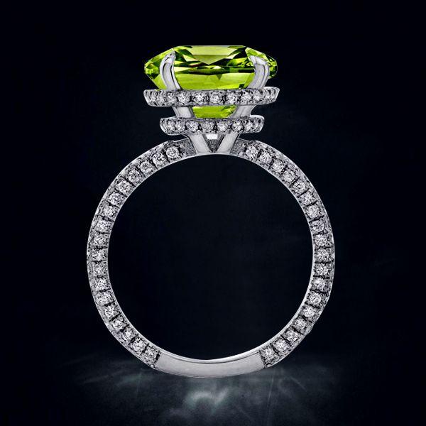 Peridot Cushion Cut Wedding Ring - Hidden Halo Sterling Silver