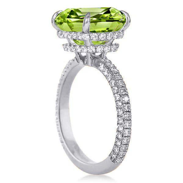 Peridot Cushion Cut Wedding Ring - Hidden Halo Sterling Silver