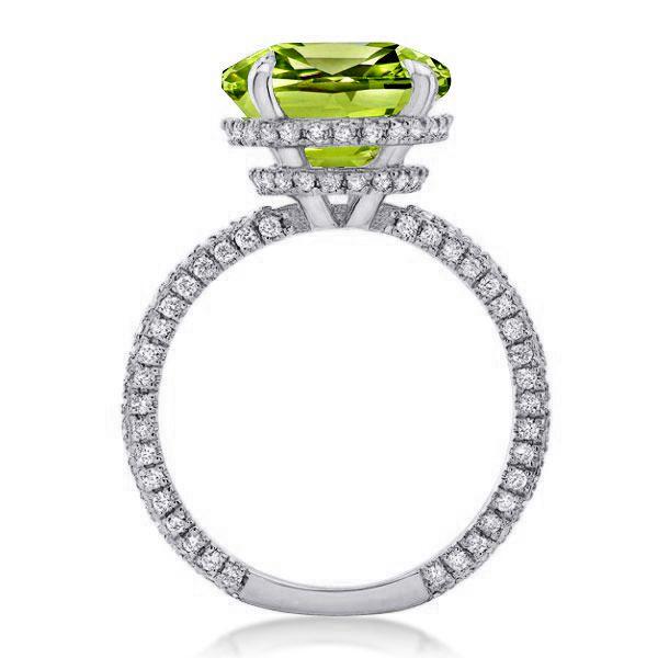 Peridot Cushion Cut Wedding Ring - Hidden Halo Sterling Silver
