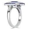 Art Deco Emerald Cut Blue Sapphire Vintage Engagement Ring in Sterling Silver