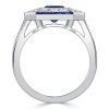 Art Deco Emerald Cut Blue Sapphire Vintage Engagement Ring in Sterling Silver