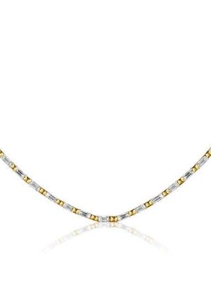 White Sapphire Half Linear Baguette Tennis Necklace in Rhodium-Plated Sterling Silver