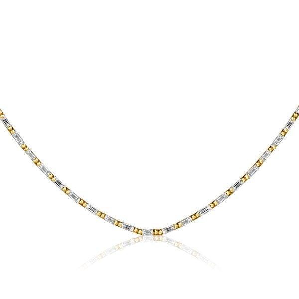 White Sapphire Half Linear Baguette Tennis Necklace in Rhodium-Plated Sterling Silver