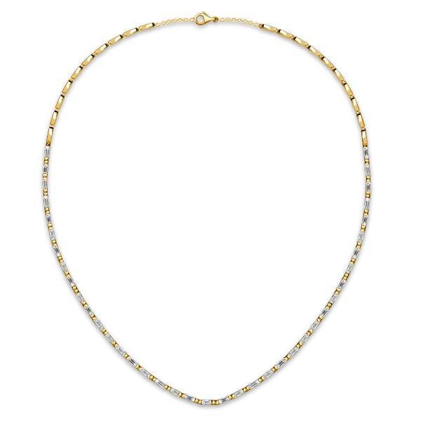 White Sapphire Half Linear Baguette Tennis Necklace in Rhodium-Plated Sterling Silver